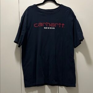 Carhartt Men's Navy Tee with Red Logo- Made in the USA